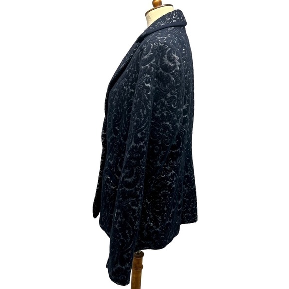 CAbi Blue Flocked Jacquard Single Button Blazer Jacket Women’s 12 - Picture 5 of 12